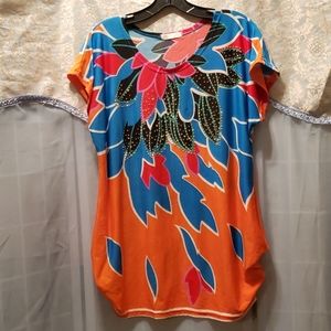 QB FASHION TUNIC SZ M ORANGE/ BLUE/WHITE/RED SZ M
